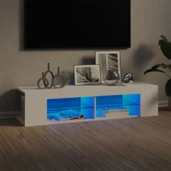 HOME Fernsehschrank TV-Lowboard Mit LED-Leuchten Weiß 135x39x30 Cm, Einfacher Aufbau