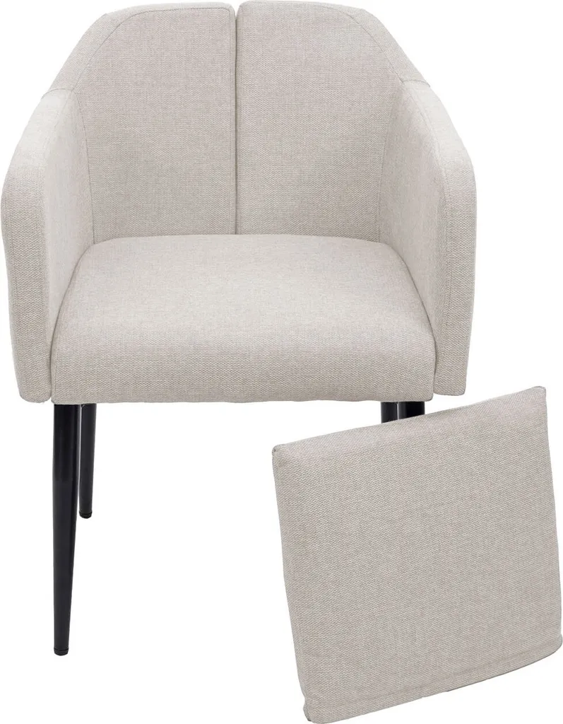 Esszimmerstuhl HWC-H93, Küchenstuhl Lehnstuhl Stuhl Stoff/Textil Creme-beige – Bild 2