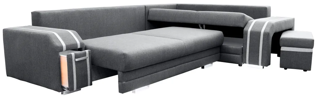 Ecksofa Wohnzimmer – Wohnlandschaft Mit Hocker Und Minibar - L-form Couch Mit Schlaffunktion - Gemütlich Schlafsofa - AVATAR - Braun Und Beige – Bild 7