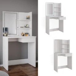 Vicco Schminktisch Dekos + LED Spiegel Weiß 75 X 141 X 40 Cm Holzwerkstoff