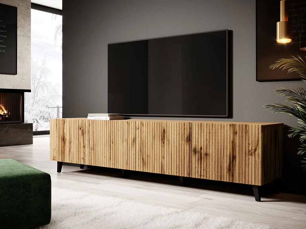 Mirjan24 TV-Lowboard Vamos 200, TV-Tisch Mit 4 Türen, Modern Wohnzimmer TV-Kommode, Stilvoll Kolektion (Farbe: Wotan / Schwarz Füße) – Bild 2