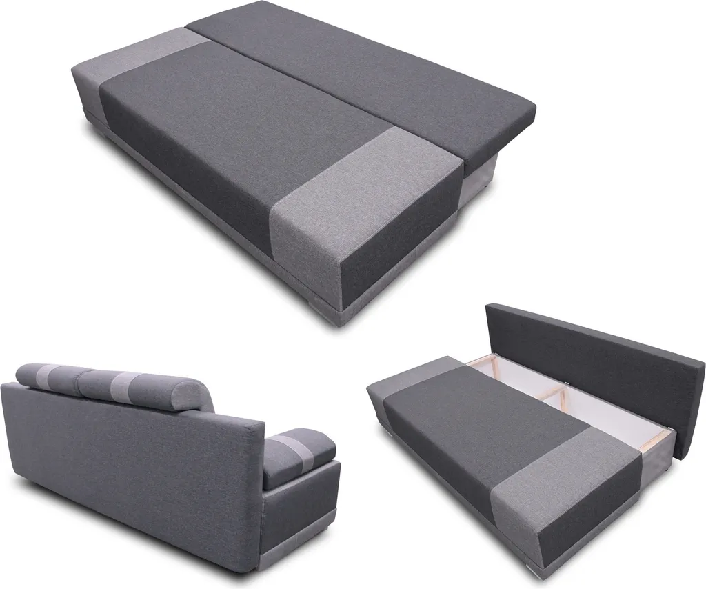 Sofa Mit Schlaffunktion Imola - Schlafsofa Mit Bettkasten, Couch, Bettsofa, Polstersofa, Klappsofa, Sofagarnitur (Grau (Sawana 05 + Sawana 21)) – Bild 2