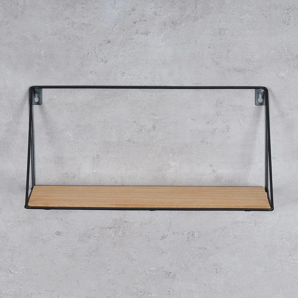 2er Set Wandregal Regal 39x17cm Metall Schwarz Holz MDF Natur Modern Industrie – Bild 2