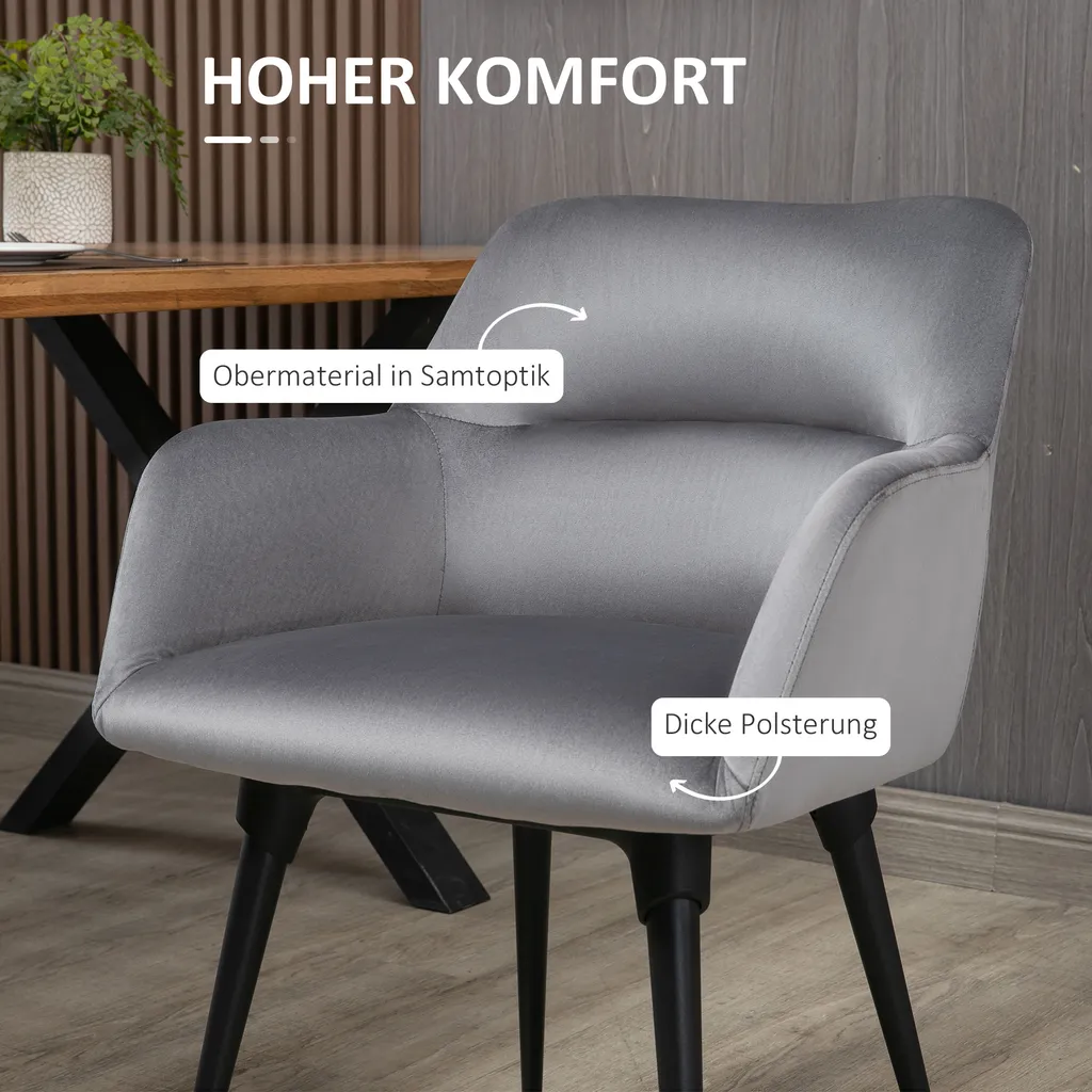 HOMCOM Esszimmerstuhl, Loungesessel Mit Armlehne, Akzentsessel Mit Samt-Optik, Max. 120 Kg Belastbar, Für Wohnzimmer, Schlafzimmer, Dunkelgrau – Bild 4