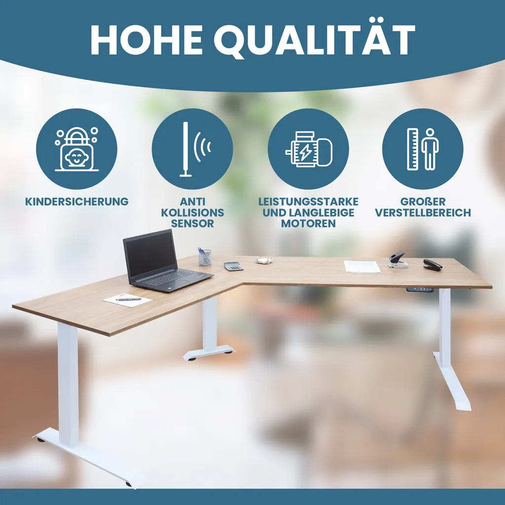 Albatros LIFT L7W Gestell Für Eckschreibtisch Höhenverstellbar Elektrisch Weiß - Winkelschreibtisch Mit Memoryfunktion, Digital-Display, Kindersicherung - Schreibtischgestell Höhenverstellbar Elektrisch Und Stufenlos – Bild 3