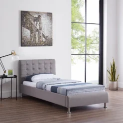 Polsterbett CANNES In Grau Einzelbett Jugendbett 90 X 200 Cm Mit Lattenrahmen