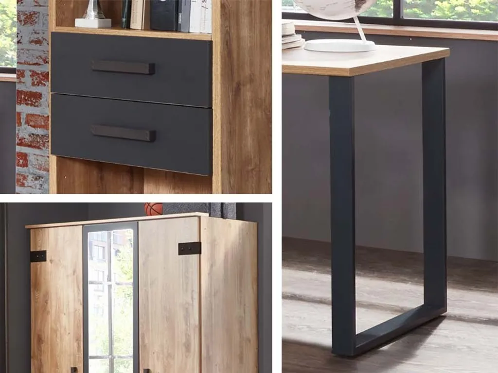 Liverpool 3-türiger Kleiderschrank Mit Spiegel Plankeneiche / Graphit – Bild 3