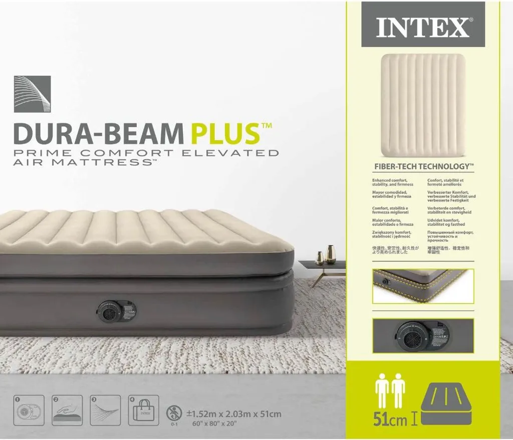 Intex 64164 Doppelmatratze Queen Size Aufblasbar Dura Beam 152x203x51 CmBreite (cm): 152, Färbung: Multicolor, EAN: 6941057417677, Matratzengröße: Doppelmatratze – Bild 11