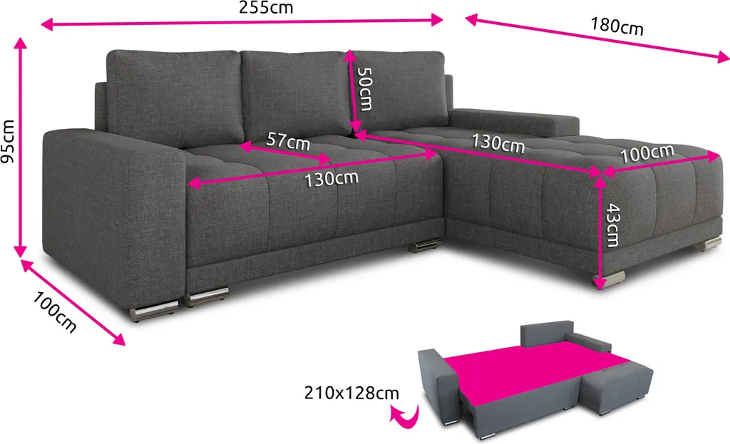 Ecksofa Pavo Mit Schlaffunktion Und Bettkasten - L-Form Couch Mit Bonell-Federkern, Polsterecke, Couchgarnitur, Eckcouch, Sofa, Sofagarnitur (Sawana 05) – Bild 5