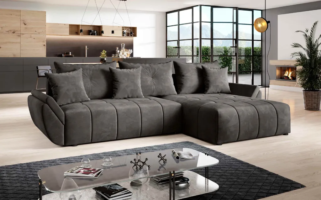 FURNIX Ecksofa CALVANI- Schlaffunktion, Bettkasten Und Kissen, Eckcouch In L-Form Enjoy 25