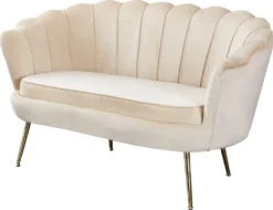 SalesFever Muschel-Sofa | Bezug Samt-Stoff | Gestell Metall Goldfarben | B 136 X T 76 X H 78 Cm | Beige