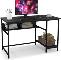 COSTWAY Computertisch Mit Offenem Regal Und CPU-Ständer, Multifunktionaler PC-Arbeitsplatz, Schreibtisch, 120 X 60 X 75 Cm, Schwarz