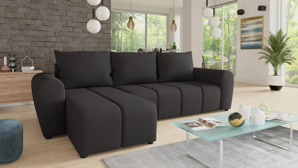 Ecksofa Cleo L Mit Schlaffunktion - Sofa Mit Bettkasten, Polsterecke, Couchgarnitur, Eckcouch, L-Form Couch, Sofagarnitur - Ottomane Universal (Schwarz (Soro 100))