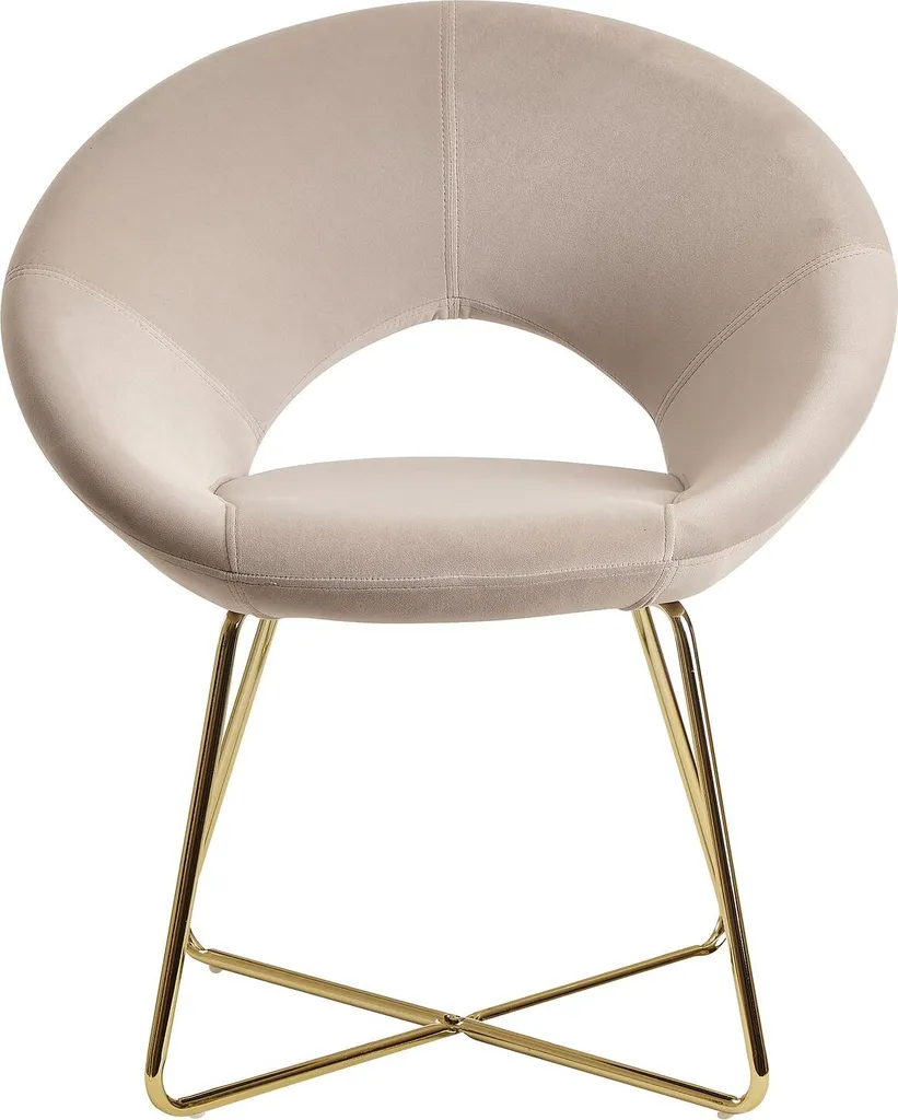WOHNLING Esszimmerstuhl Samt Beige Küchenstuhl Mit Goldenen Beinen | Schalenstuhl Stoff / Metall | Design Polsterstuhl | Stuhl Esszimmer Gepolstert – Bild 2