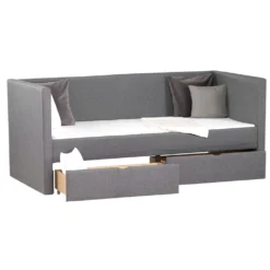 Homestyle4u 1987, Polsterbett 90x200 Cm Mit Bettkästen, Tagesbett Schlafcouch Gästebett Ausziehbar Grau