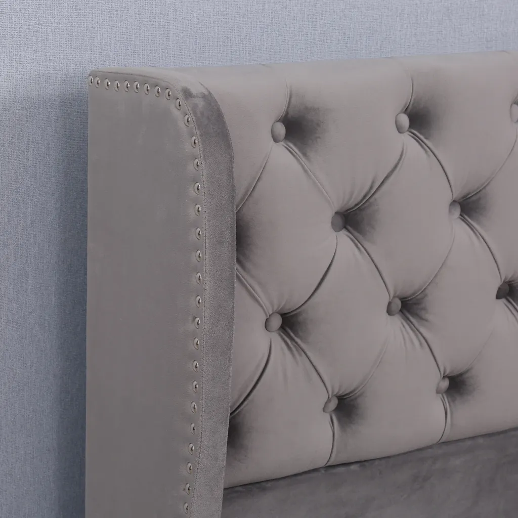 Merax Hydraulisches Boxspringbett 180x200cm Polsterbett Mit Bettkasten, Lattenrost Und Stauraum, Ohrenform Staumraumbett Doppelbett Aus Samt, Grau – Bild 5