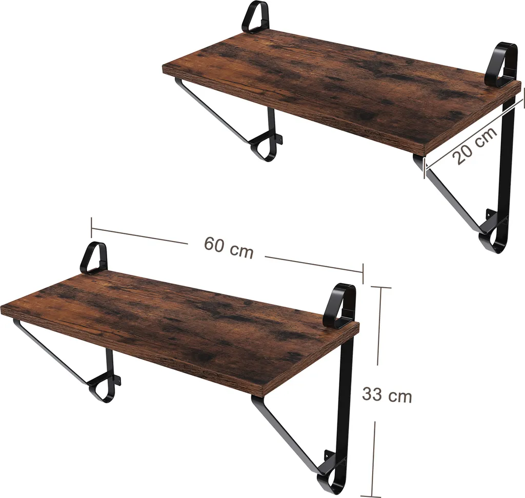 VASAGLE 2er Set Wandregal, Hängeregal Mit Metallrahmen, Großem Schweberegal, 60 X 33 X 20 Cm, Stabiles Wandboard Für Wohnzimmer Vintage LCR01BX – Bild 5