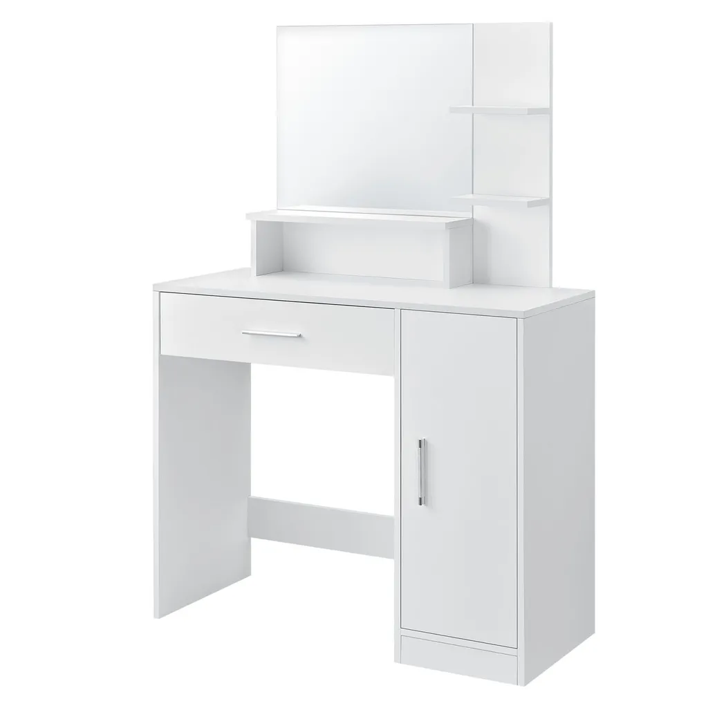 Juskys Schminktisch Zoey Weiß - Frisiertisch Mit Spiegel, Schublade, Fächer & Schrank - Kosmetiktisch Für Damen Und Mädchen – Bild 2