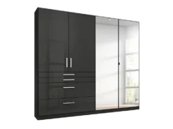 Kleiderschrank HOMBURG Drehtürenschrank Mit Spiegel Grau - Metallic Hochglanz 181 Cm - Die Möbelfundgrube