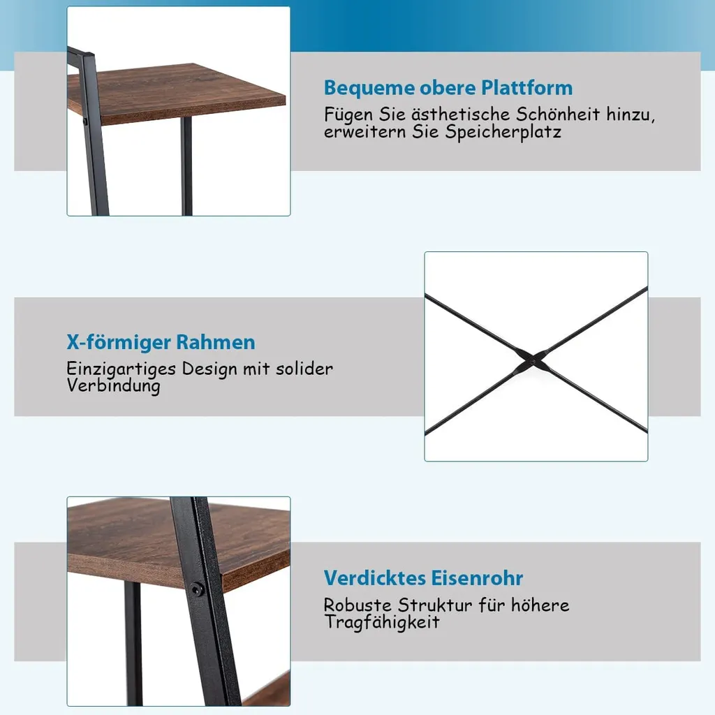 COSTWAY Computertisch Mit 4 Regaln, Schreibtisch 98x50x118cm, Bürotisch PC Tisch Arbeitstisch Fürs Büro, Arbeits- & Wohnzimmer, Braun – Bild 5