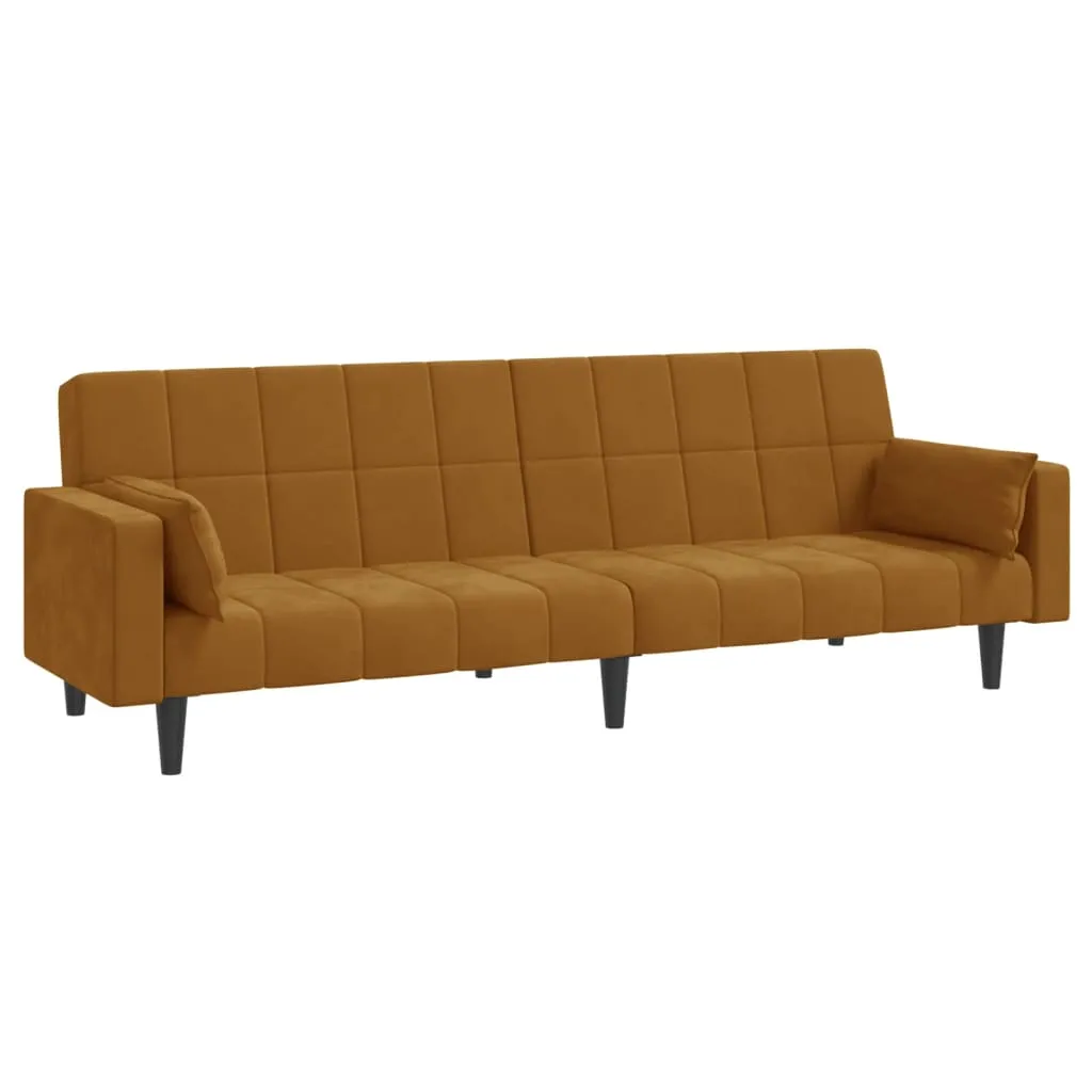 VidaXL Schlafsofa 2-Sitzer Mit 2 Kissen & Hocker Braun Samt – Bild 3