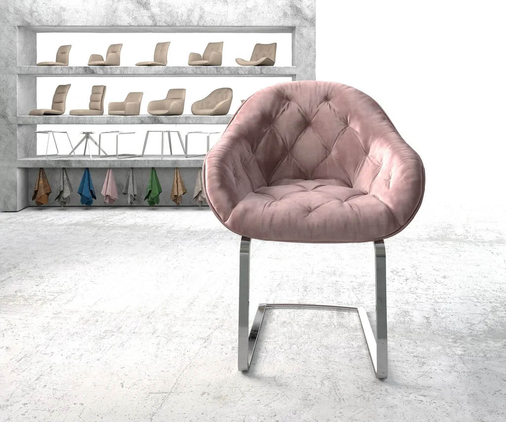 DELIFE Schwingstuhl Gaio-Flex Samt Rosé Freischwinger Flach Chrom – Bild 2