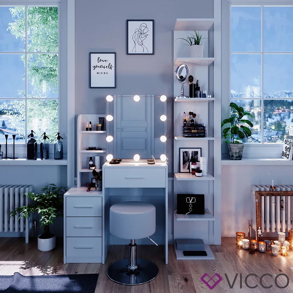 Vicco Schminktisch Frisiertisch Schminkkommode Conrada LED-Beleuchtung + Hocker – Bild 4