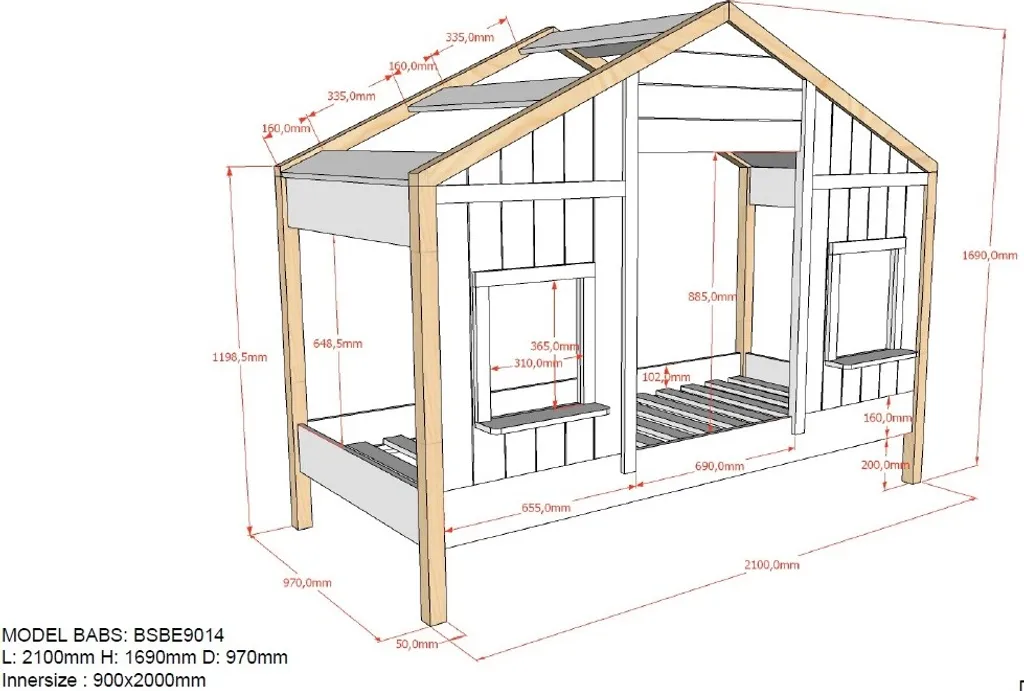 Vipack Landhausbett BABS Mit Liegefläche 90 X 200 Cm, Inkl. Lattenrost, Ausf. Teilmassiv Kiefer, Farbe Oak/Weiß – Bild 5
