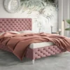 GRAINGOLD Glamour Bett 160x200 Sitaro - Polsterbett Mit Lattenrost - Doppelbett Holzbeine - Rosa
