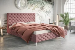 GRAINGOLD Glamour Bett 160x200 Sitaro - Polsterbett Mit Lattenrost - Doppelbett Holzbeine - Rosa