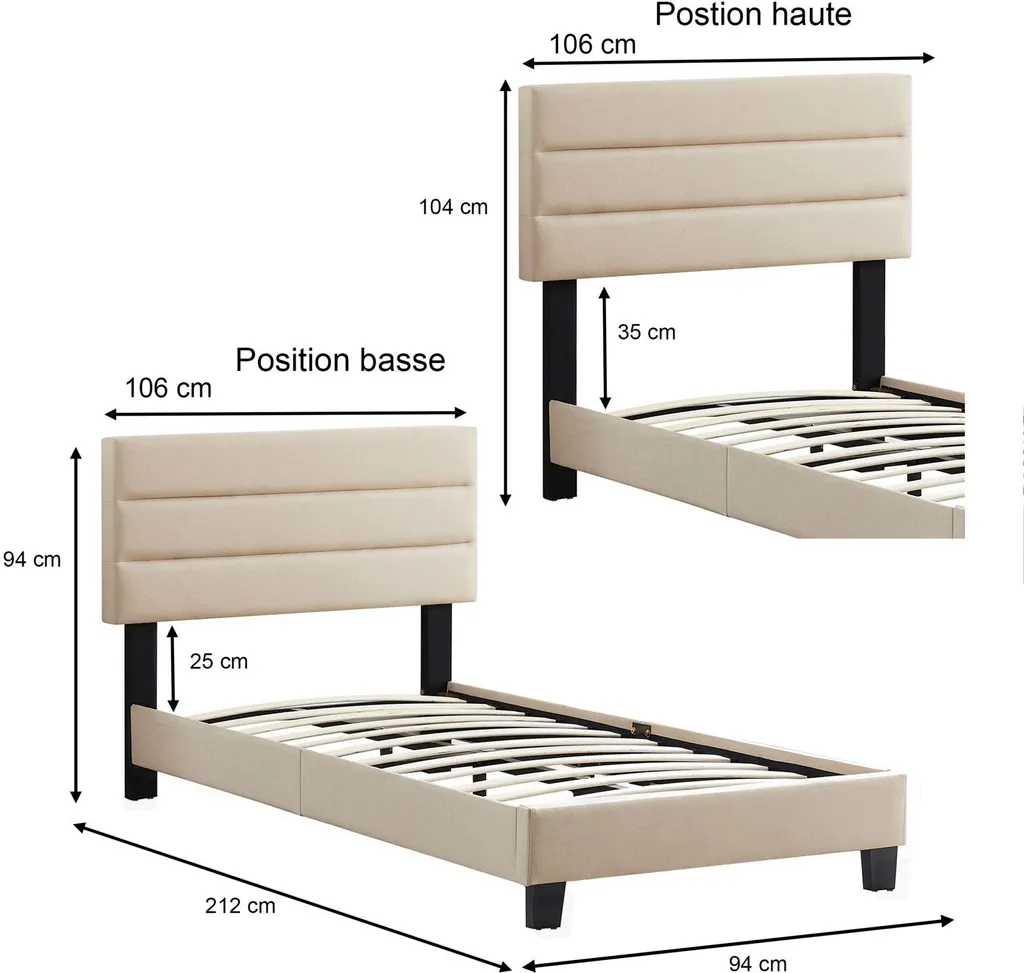 Polsterbett TUCSON 90x200 Cm In Beige, Modernes Jugendbett Inkl. Lattenrost, Einzelbett Im Skandinavischen Stil, Bequemes Gepolstertes Bett Mit Rückenlehne Und Kopfteil – Bild 5
