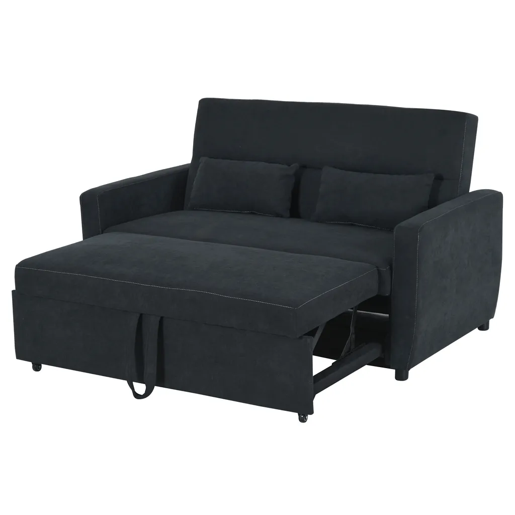 HOMCOM Schlafsofa, Klappsofa, 2-Sitzer Stoffsofa, Bettsofa, Sofa Mit Schlaffunktion, Sofagarnitur, Verstellbarer Winkel, Schwarz, 148 X 82 X 89 Cm