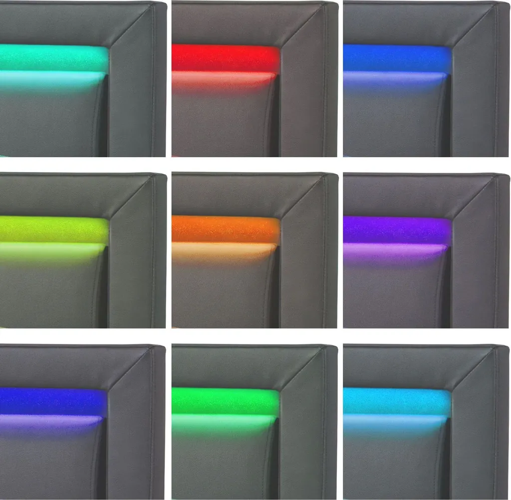 Juskys Polsterbett Murcia 140 X 200 Cm – Bett Mit LED, Lattenrost, Kopfteil & Kunstleder – Bettgestell Gepolstert, Gemütlich & Modern - Dunkel-grau – Bild 9