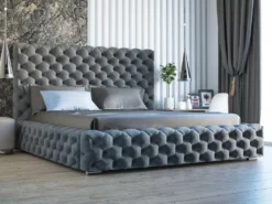GRAINGOLD Glamour Polsterbett 120x200 Cm Heaven - Chesterfield Bett Mit Lattenrost - Groß Bettkasten, Velourstoff - Dunkelgrau (Monolith 92)