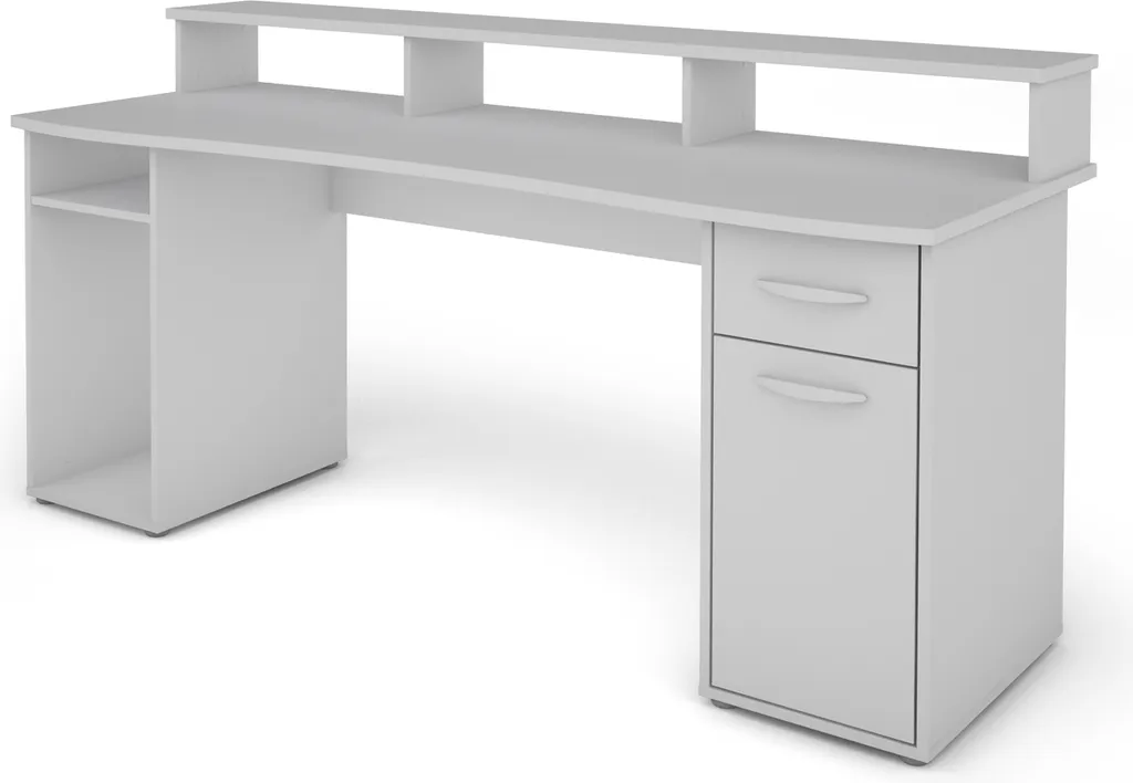 ByLIVING Schreibtisch Fantastic, 180x65 Cm, Melamin Weiß, Griffe Kunststoff Silberfarben