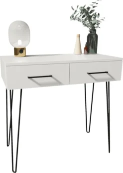 MATKAM Schminktisch Glamour, Mit 2 Schubladen, B100 X H76 X T37 Cm, Stellfüße Aus Metall (Weiß-Schwarz)