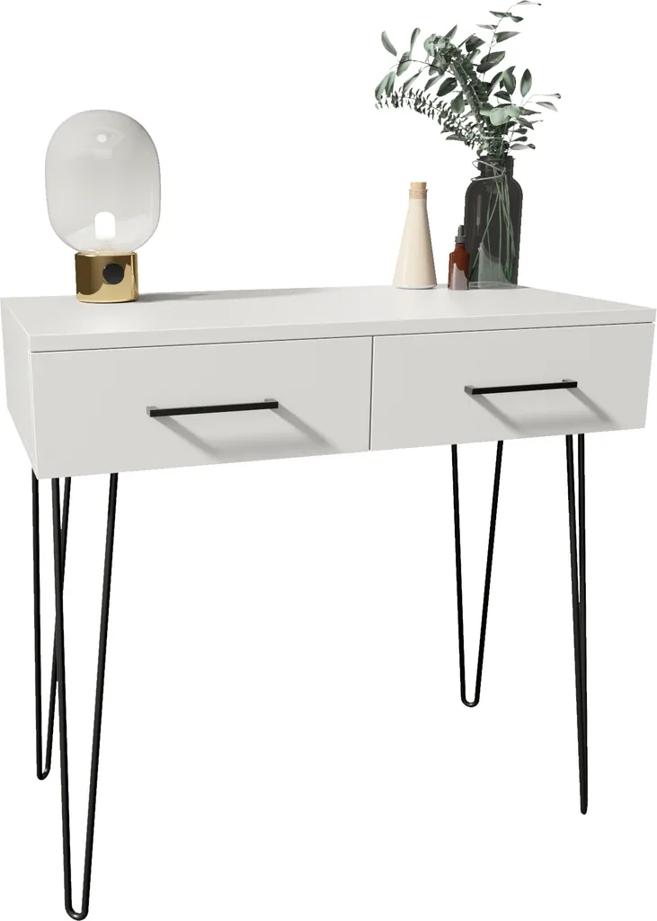 MATKAM Schminktisch Glamour, Mit 2 Schubladen, B100 X H76 X T37 Cm, Stellfüße Aus Metall (Weiß-Schwarz)