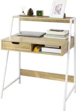 SoBuy FWT63-N Schreibtisch Mit Ablage Und Fach Computertisch Arbeitstisch Bürotisch Tisch Mit Schublade Natur BHT Ca.: 81x100x50cm