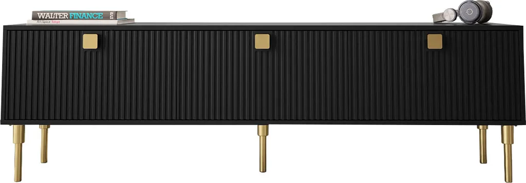 Mirjan24 TV-Lowboard 180 Dorset 01, TV-Tisch Mit 3 Klappe, Gold Metallfüße, Gasdruckfeder (Farbe: Schwarz) – Bild 2