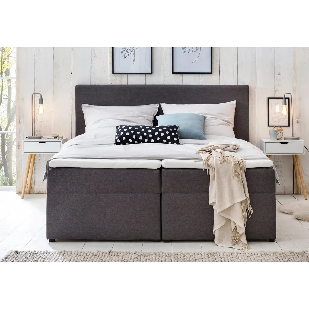 Möbelfreude Polsterbett Mit Bettkasten Modell: Bianca, 160 X 200 Cm Härtgrad H2, Anthrazit Inkl. Topper, Mit Bettkasten – Bild 2