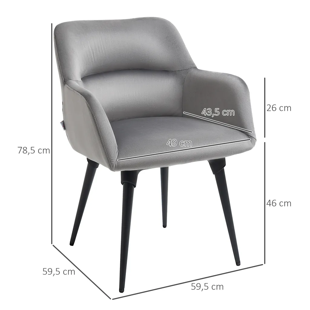 HOMCOM Esszimmerstuhl, Loungesessel Mit Armlehne, Akzentsessel Mit Samt-Optik, Max. 120 Kg Belastbar, Für Wohnzimmer, Schlafzimmer, Dunkelgrau – Bild 3