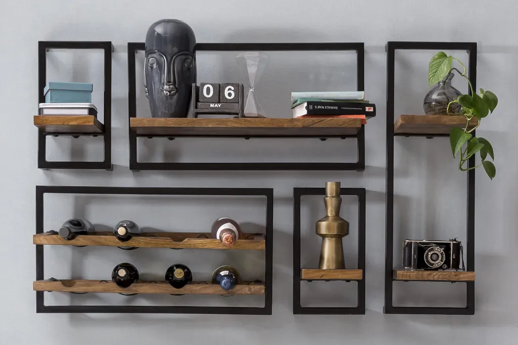 SIT Möbel Wandregal-Set 5-teilig | Mango-Holz Natur | Gestell Altmetall Antikschwarz | B 120 X T 25 X H 75 Cm | 09200-01 | Serie PANAMA – Bild 2