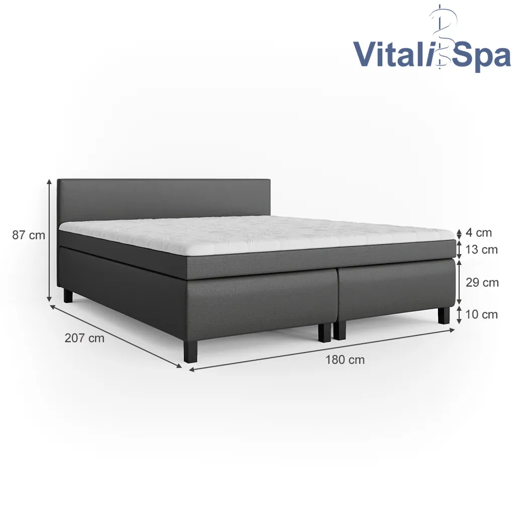 VitaliSpa Boxspringbett Grau Mit Topper Philly 180x200 Cm Möbelstoff – Bild 3