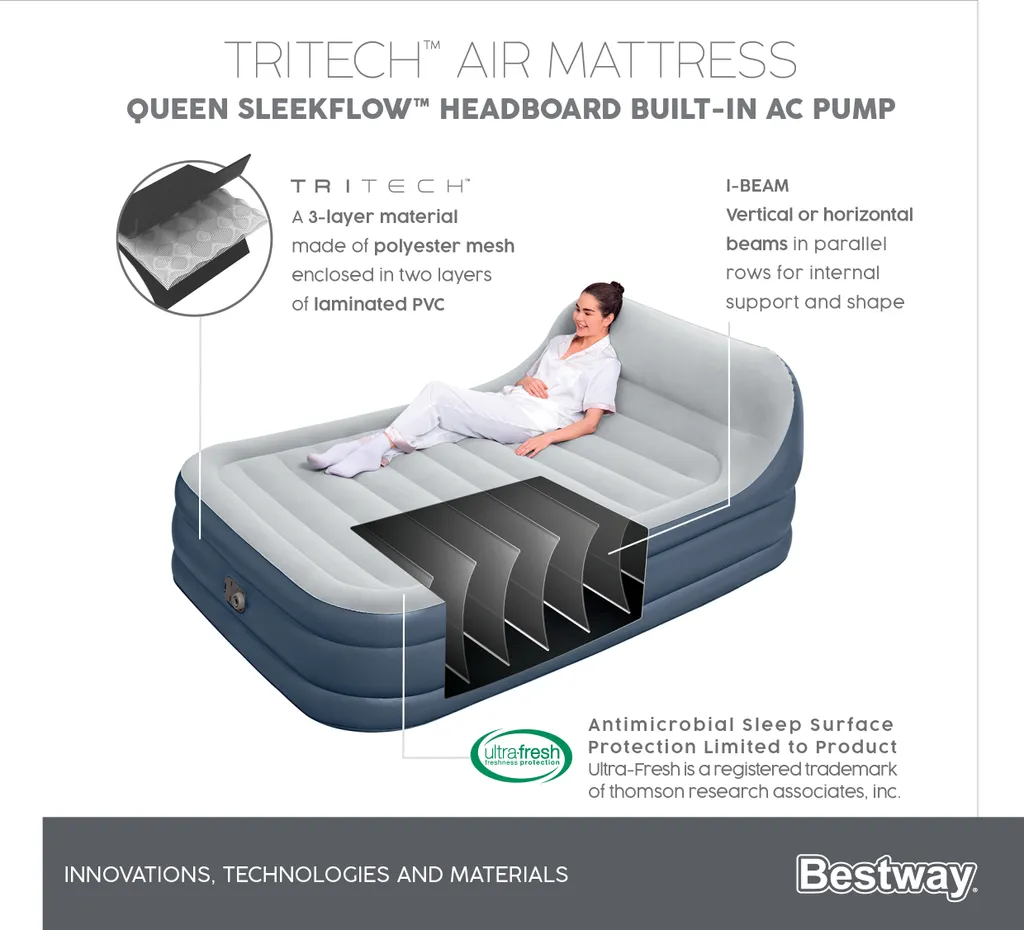 Bestway® TriTech™ Luftbett SleekFlow™ Mit Kopfteil & Luftpumpe Double XL/Hi 226 X 152 X 84 Cm – Bild 20
