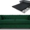Schlafsofa Chesterfield Asti Bis 3-Sitzer, Sofa Mit Schlaffunktion, Couch 3-er, Couchgarnitur, Sofagarnitur, Holzfüße - Glamour Design, Velours (Dunkelgrün (Velvet 78))