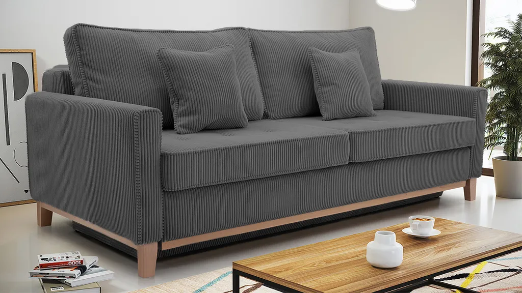 3-sitzer Sofa COMFY - Couch In Cord Mit Schlaffunktion Und Bettkasten 214x104 (Farbe: Dunkelgrau)