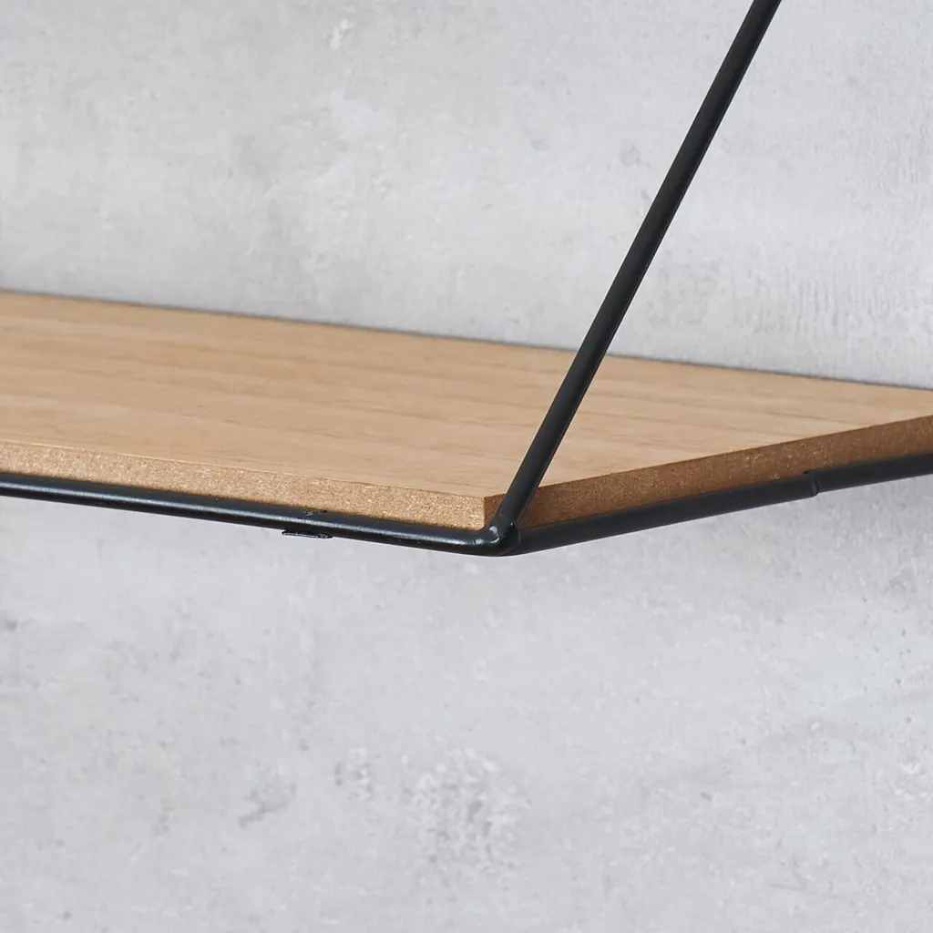 2er Set Wandregal Regal 39x17cm Metall Schwarz Holz MDF Natur Modern Industrie – Bild 5