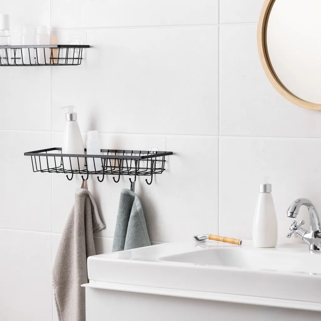 Navaris Wandablagen 2er Set Für Büro Küche - Wandregal Hängend Klein - Wanddeko Regal Aus Metall Zum Aufhängen - Schweberegal Mit Haken - Schwarz