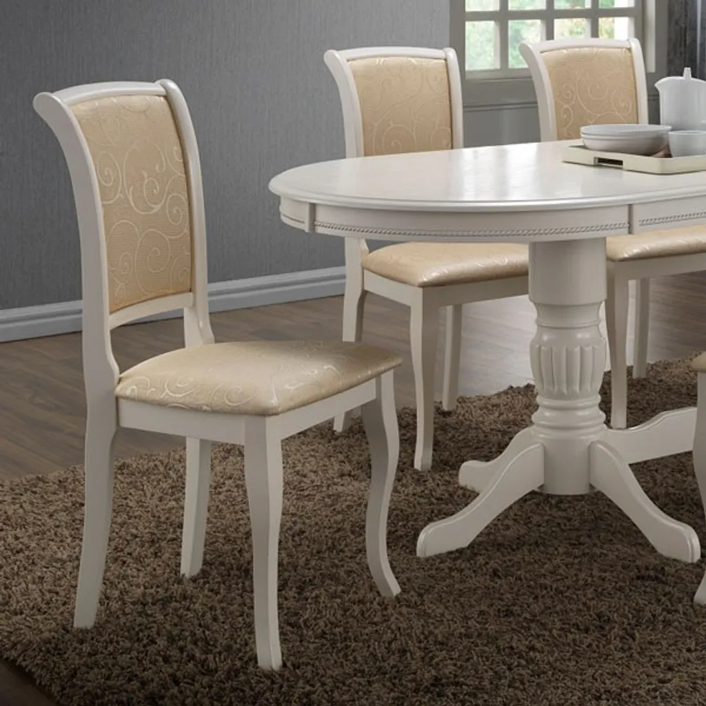 Casa Dolce Esszimmer 2er-Set ROYAL, 44x45x93,5 Cm, Butterweiß, Mit Stoff Bezogen, Gestell Aus Massivem Gummibaumholz