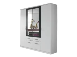 Kleiderschrank BURANO Drehtürenschrank Weiß - Grau Metallic - 226 Cm - Die Möbelfundgrube